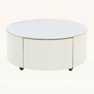 Stylish Round Design Coffee Table With Casters,Perfect For Small Spaces