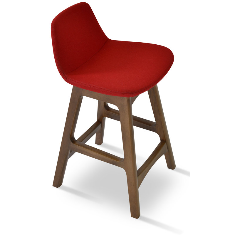Pera Bar & Counter Stool, Beech Wood Walnut, Organic Wool-Red, Counter Stool (24" Seat Height)