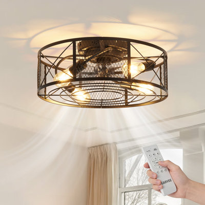 Ventilateur de plafond silencieux sans pales avec lumière - réversible à 6 vitesses, télécommande et minuterie, style maison de campagne et bohème pour chambre à coucher, cuisine, salle à manger - intérieur / extérieur - fixation au plafond