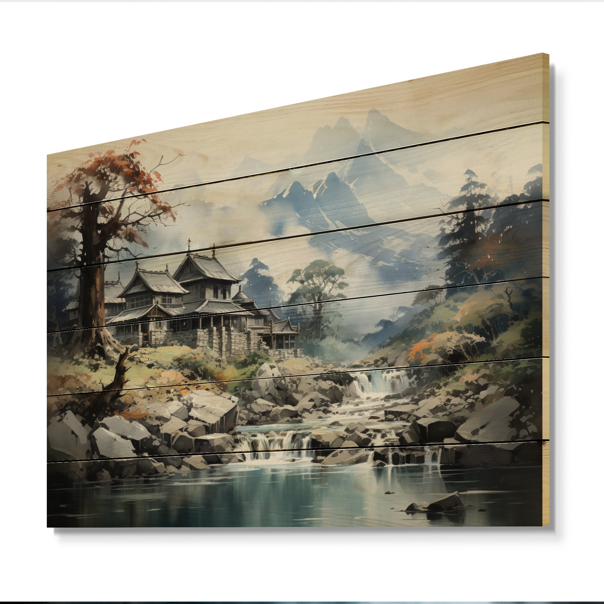 Red Barrel Studio® Latavis China Art Misty Mountain On Wood Print | Wayfair