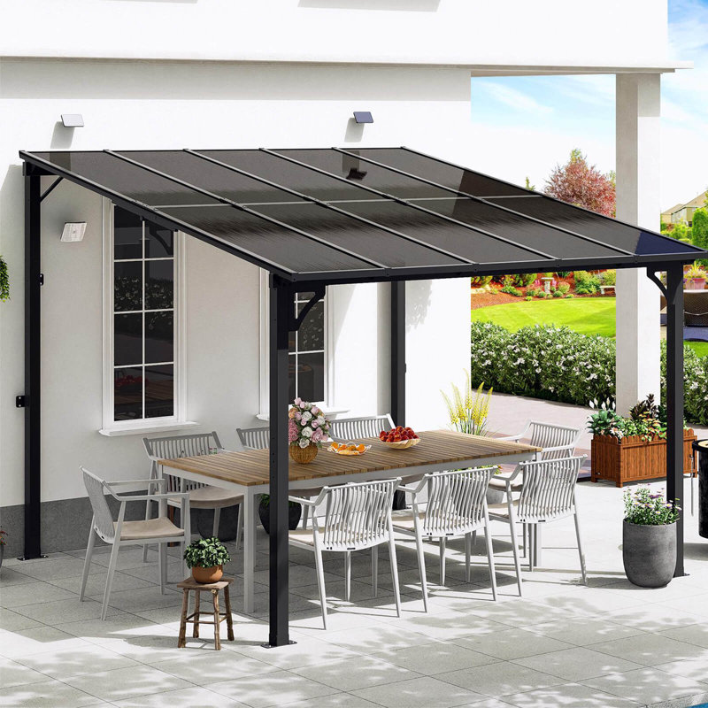 Gazebo, Wall Mounted Gazebo, Lean To Metal Awnings Gazebos, Gazebo Pergola With Sloped Roof, Outdoor Patio Gazebo Awning For Backyard, Deck