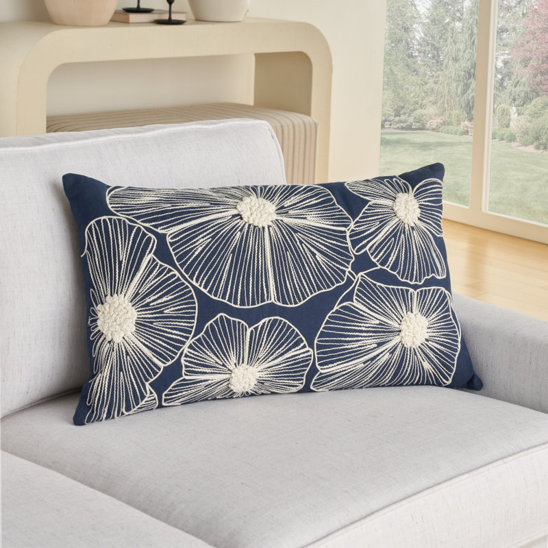 Embroidered Cotton Pillow Cover, Navy