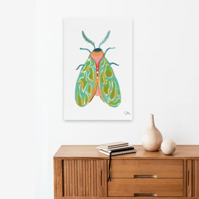 Fancy Moth I - Contemporary Colorful Moth Vibrant Insect Art Whimsical Bug Painting Art