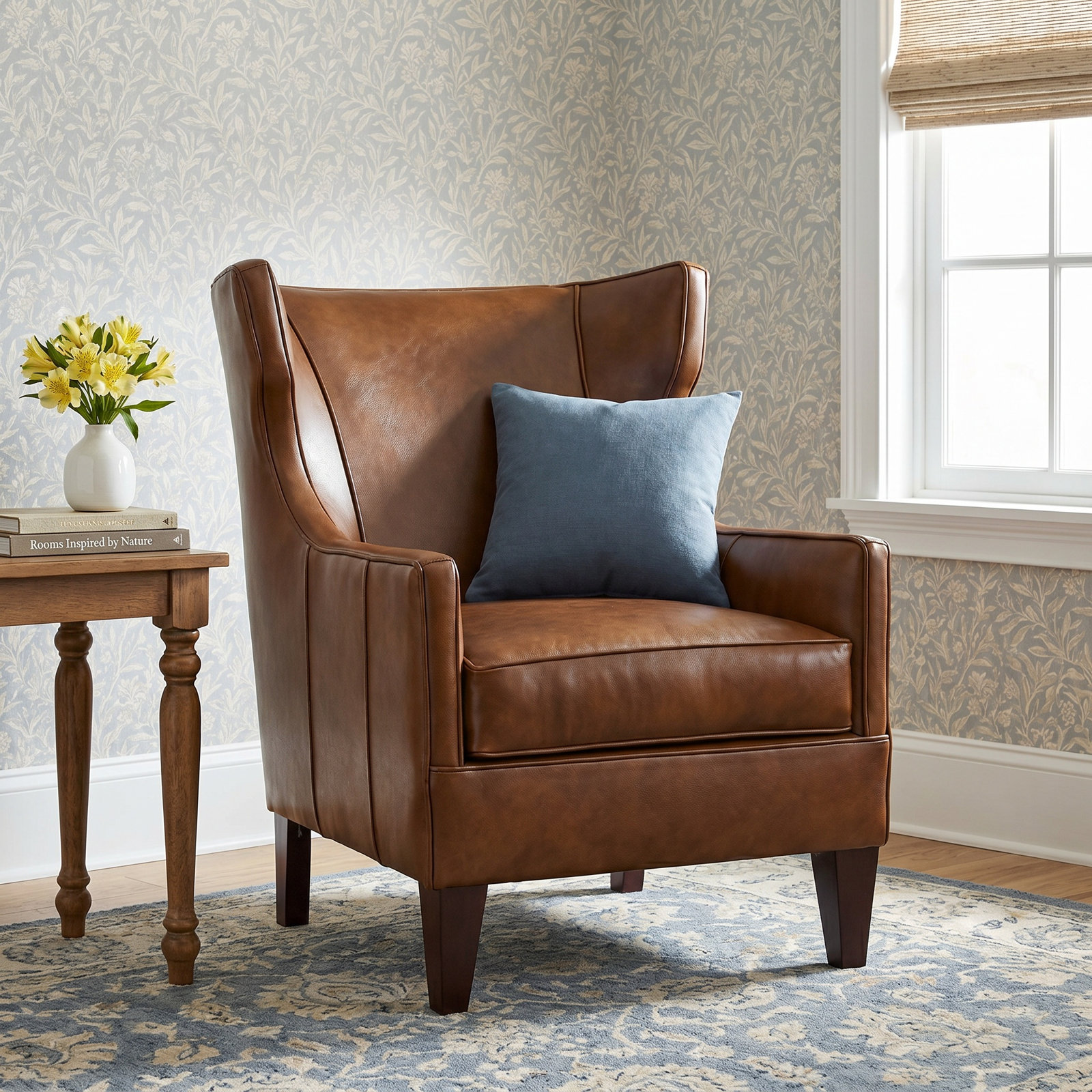 Marta Upholstered Armchair, Bruno Canyon Genuine Leather