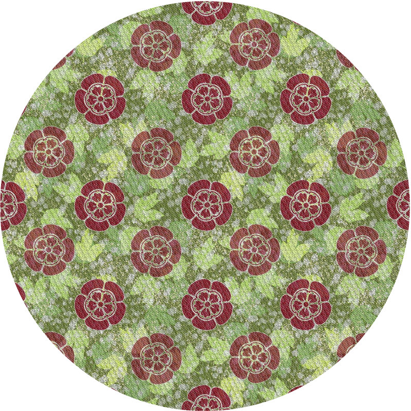 Tapis vert/brun à motifs, Rond 3 pi