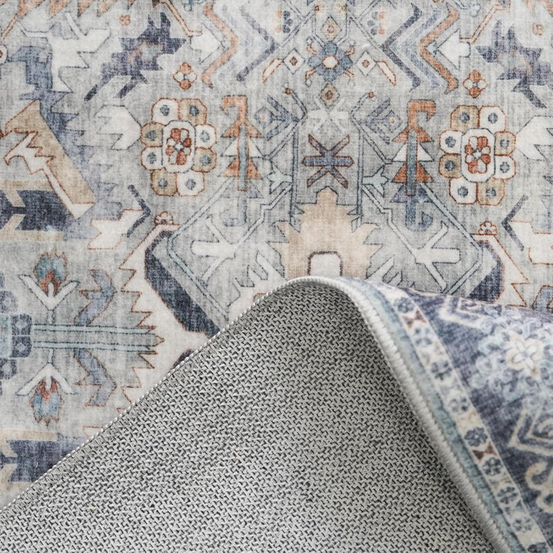 Hallway Rug Washable - Kitchen Rug Distressed Mats Non-Slip Soft Room Floor Carpet for Dining Room (Grey/Blue)