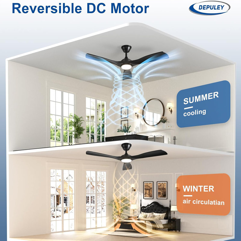 Ventilateur de plafond de 52 pouces avec lumière: ventilateurs d'extérieur à 3 pales noirs pour les patios - Ventilateur d'intérieur à intensité variable avec télécommande APP et minuterie réversible à 6 vitesses pour moteur à courant continu