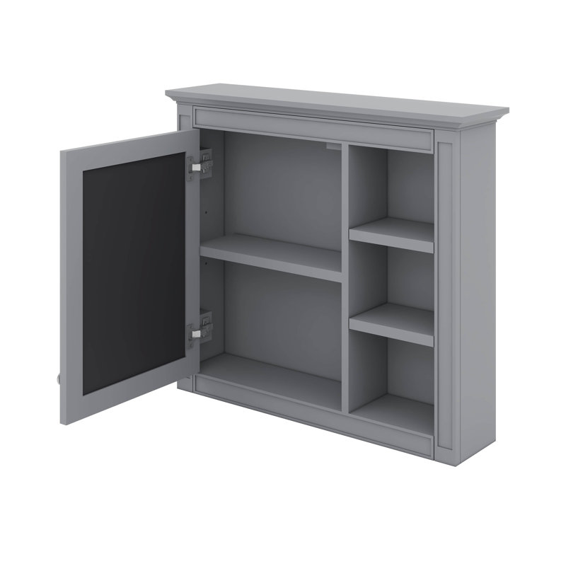 Pharmacie, armoire de rangement de salle de bain murale avec miroir, 3 tablettes ouvertes, Gris