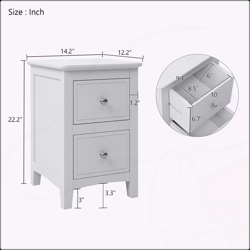 Ensemble de table de chevet moderne blanc de 2, table de chevet avec 2 tiroirs, table de bout pour la chambre à coucher et le salon