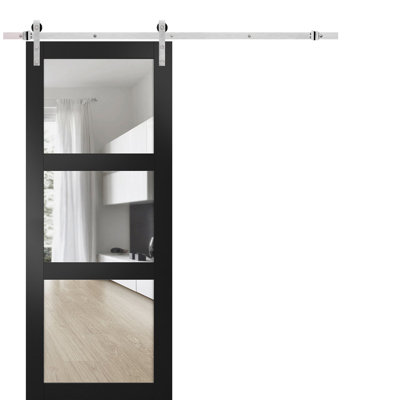 Porte de grange en bois transparent avec quincaillerie d'installation Lucia