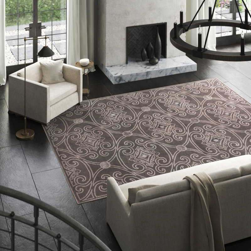 Marquis Geometric Area Rug in Gray/Silver, Rectangle 3' x 5'