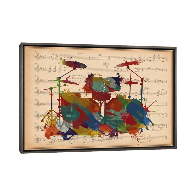 #2 de tambours multicolores sur une feuille de musique-impression d’art graphique, Pas de tapis, H 18 po x l 26 po x P 1,5 po