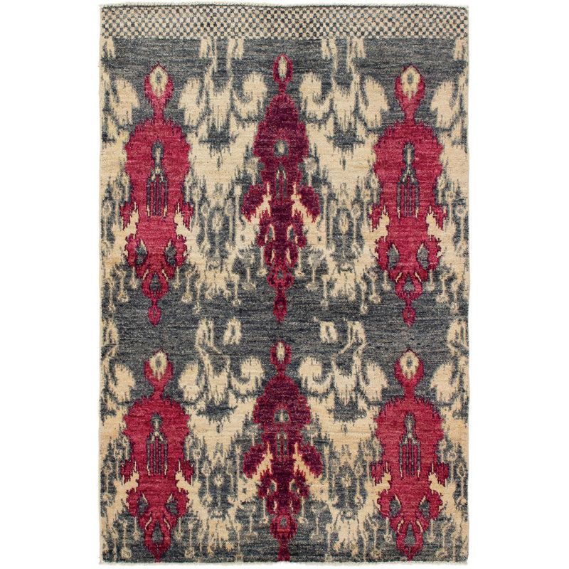 Tapis de bois one-of-kind-noué la 2010 shalimar crème/rouge 4 pi 4 po x 6 pi, laine Céline