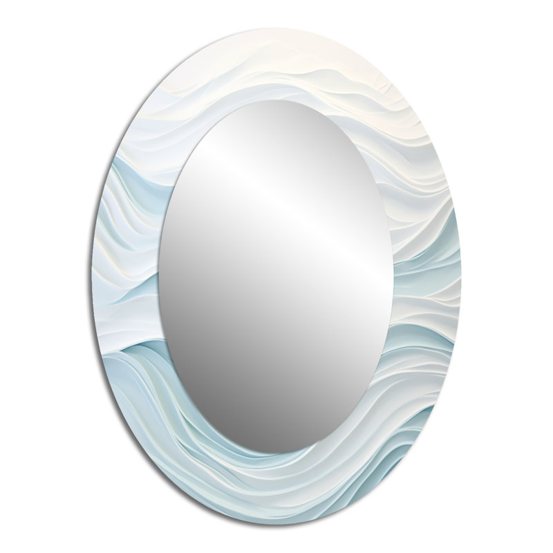 Bleu et blanc Simplicity Wave - Grand miroir mural ovale sur métal, 40 po x 30 po