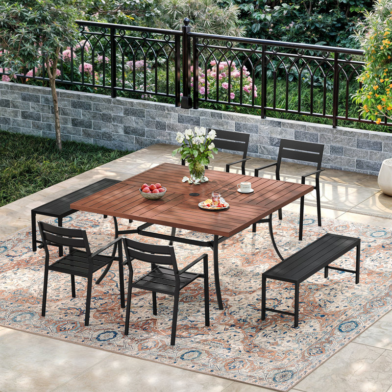 Ensemble repas carré 59,1 "avec banc, Noyer / noir