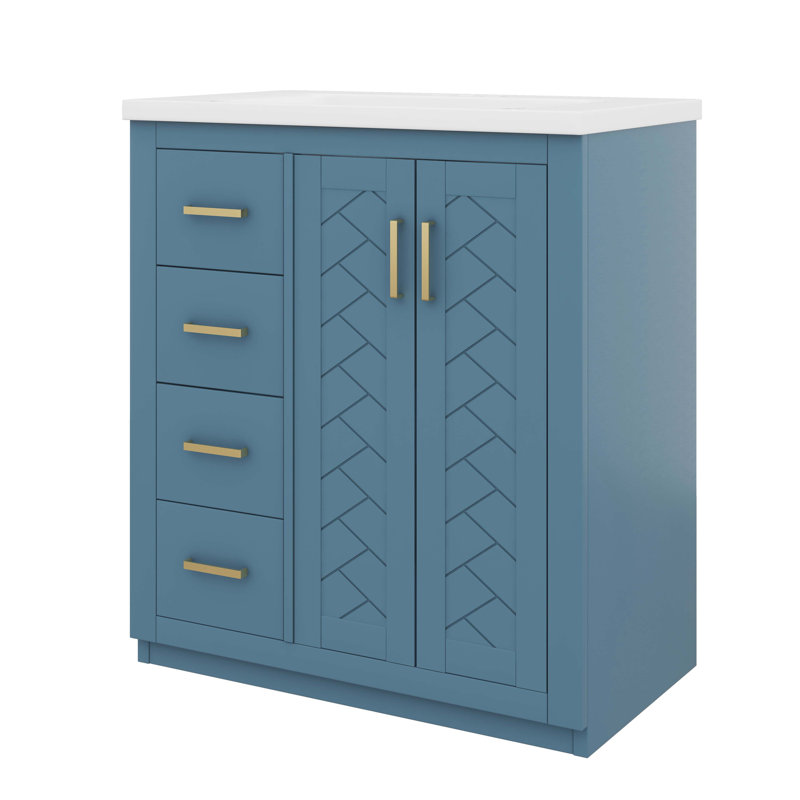 Meuble-lavabo de 30 po avec lavabo en céramique, armoire de rangement moderne à 3 tiroirs et 2 portes, meuble-lavabo autoportant, fermeture en douceur