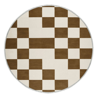 Machine Washable Checkered Beige Area Rug