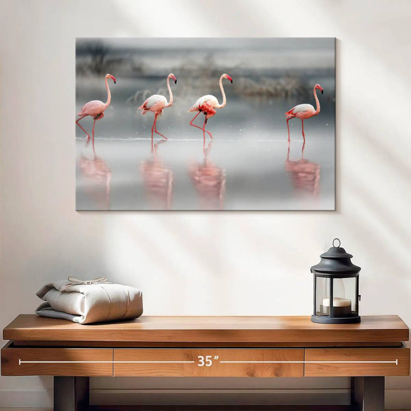 Pink Flamingos Lined Up, 16" H x 24" W