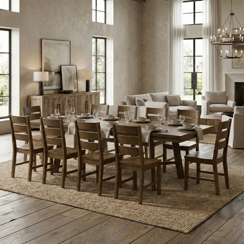 Alderon Modern Extendable Rectangular Dining Table Set, Brown, 11 Pieces: Table, 10 Chairs