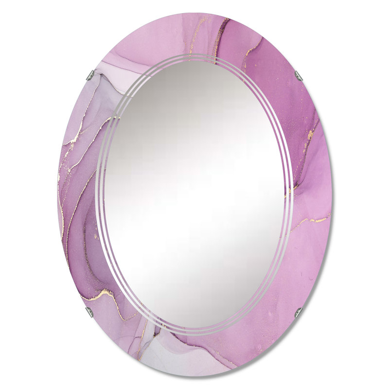 Mauve liquide Art Waves I - Miroir mural moderne ovale, 30 po x 20 po