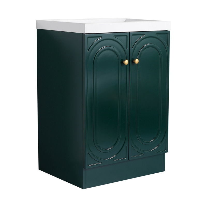 Meuble-lavabo sur pied 24 po avec lavabo en résine, Vert foncé