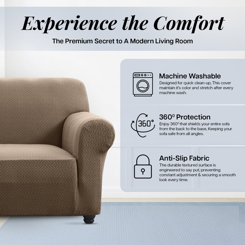Jacquard Pattern Stretchable Spandex Sofa Slipcover - Stylish Sofa Protector, Coffee/Sand, 179cm H x 224cm W - (2 Seater)