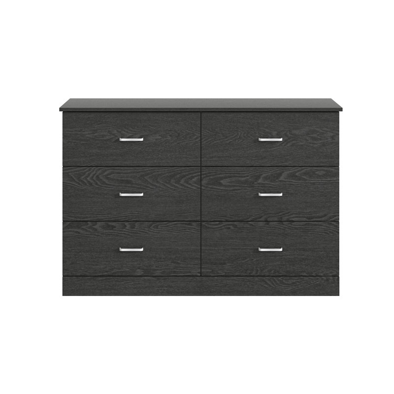Commode double à 6 tiroirs Allyannah, Chêne gris foncé