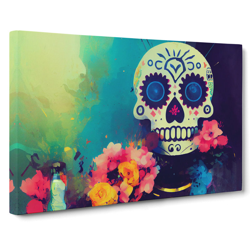 XXX-H1022-WF-8305X Stellar Floral Sugar Skull - Wrapped Canvas Painting