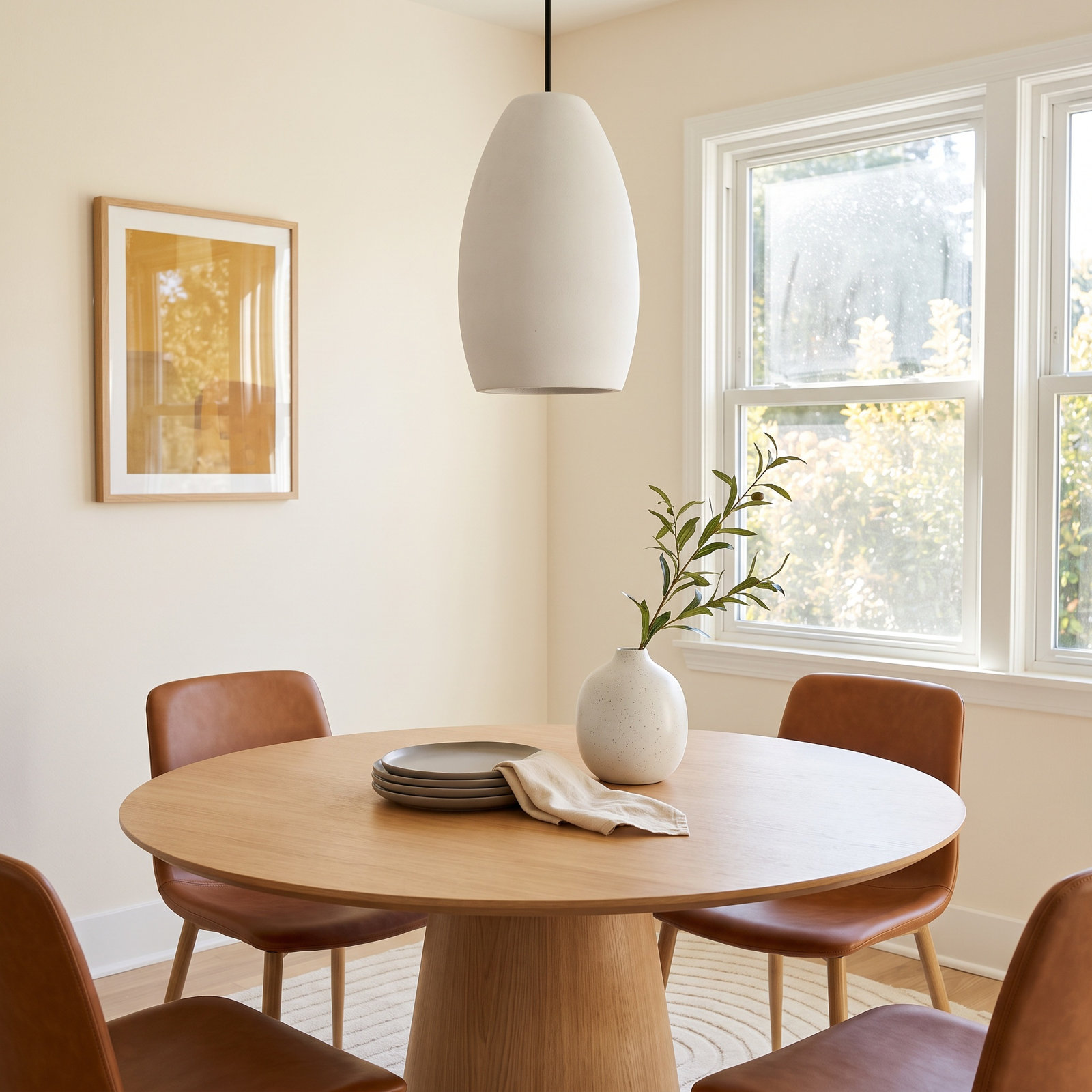 Marieke Single Light Ceramic Dimmable Pendant, Matte Black, Bisque