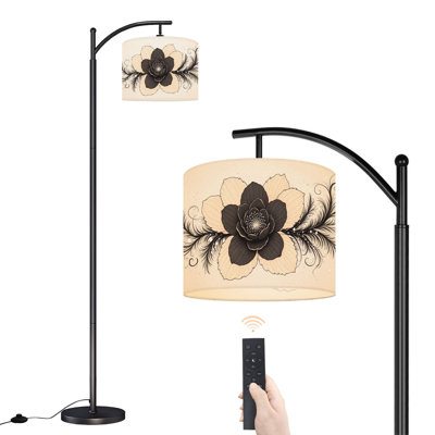 Lampe sur pied à arc avec abat-jour réglable encre rose onyx floral gros pétales circulaires lignes sur pied 3 températures de couleur à intensité variable haute lampe sur pied avec interrupteur au pied pour la chambre à coucher