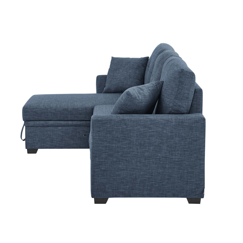 Sem Upholstered Sleeper Sofa, Blue Polyester, Left Hand Facing