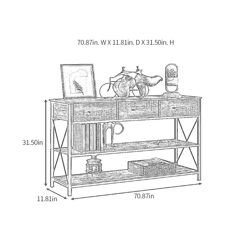 Console Iron Art, H 31,5 po x l 70,87 po x P 11,81 po