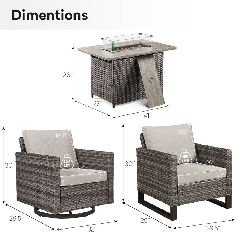 Ensemble de meubles d'extérieur en osier 5 pièces  avec chaises pivotantes et table de foyer