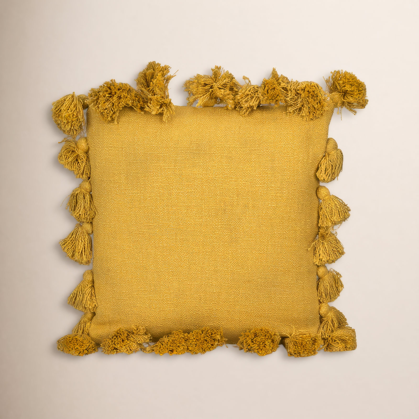 Astraeus Tassels Cotton Throw Pillow, Mustard