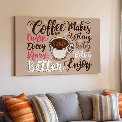 Reproduction d'art sur toile, "Cozy Coffee", avec une tasse fumante
