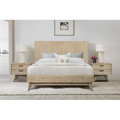 Nollet Modern 3 Piece Bedroom Set in Acacia Wood with Headboard