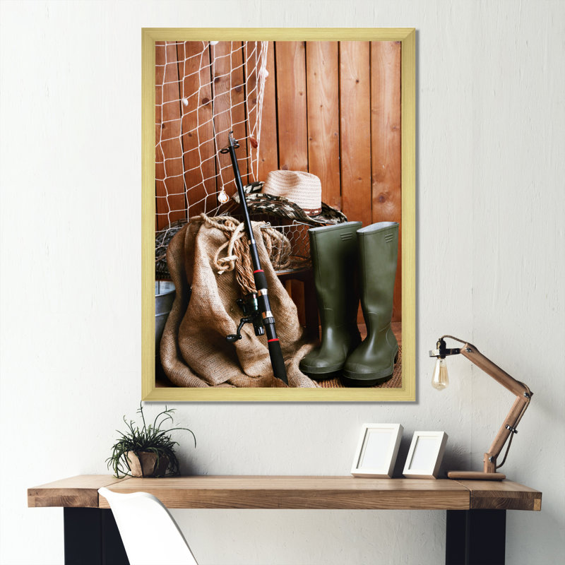 " Ready For Fishing ", Gold Picture Framed, 44" H x 34" W x 1.5" D