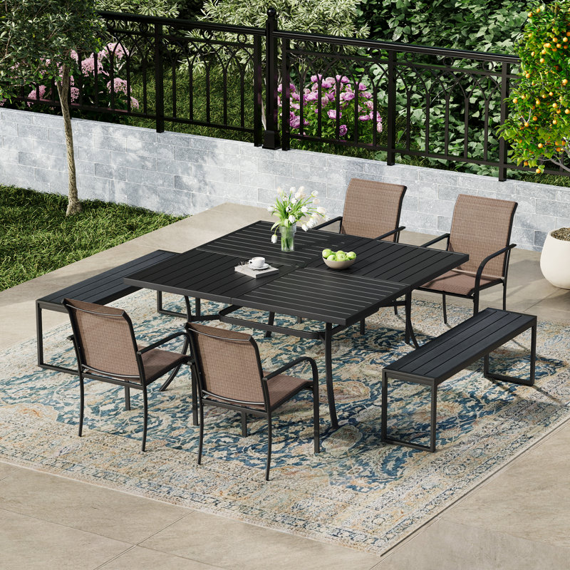 Ensemble repas carré 59,1 "avec banc, Noir, noir, noir, noir, Brun