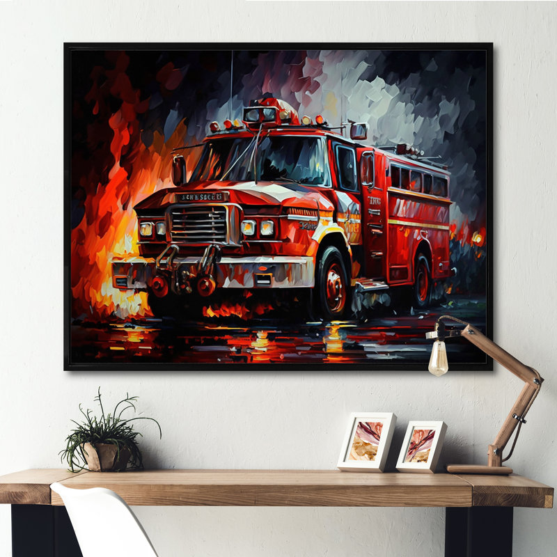 Le camion de pompiers Fiery Pursuit II - Transport de camion de pompiers, impression sur toile, L 40 po x H 30 po