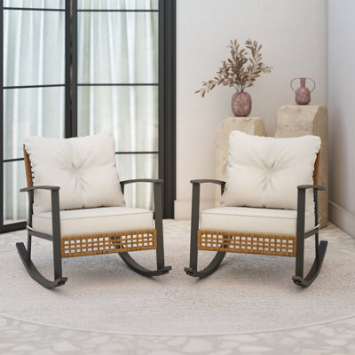 Chaise berçante 2 pièces en osier avec coussins Aljaquan