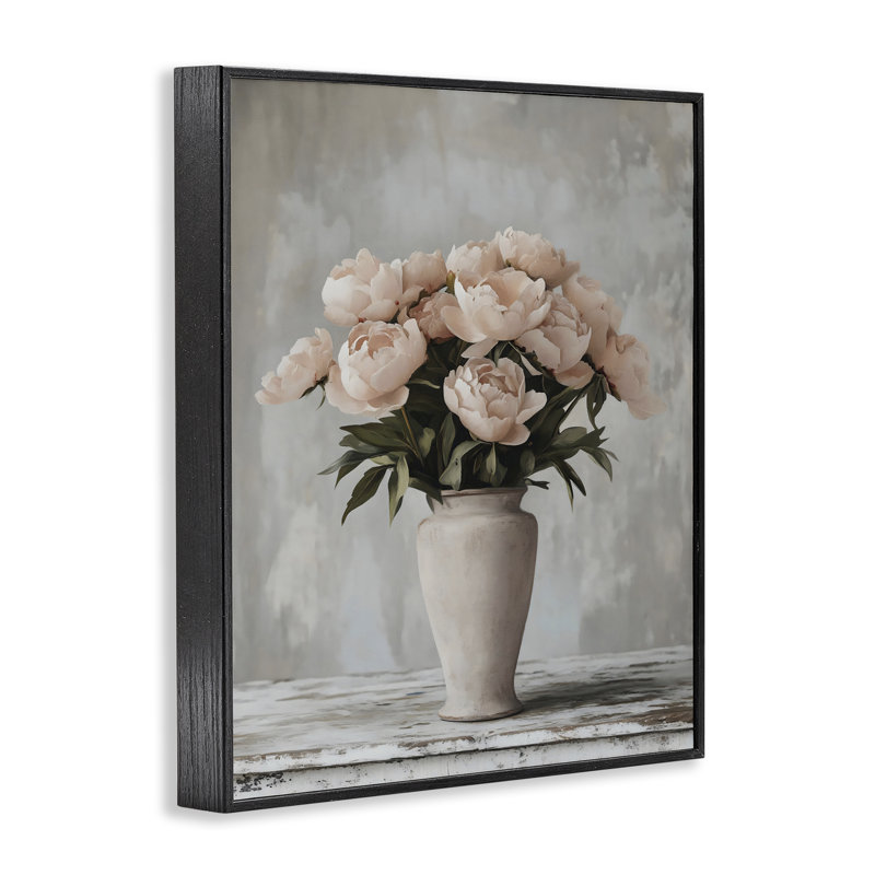 Grand vase rose pour roses, estampe numérique, design par Franklyn Gregory, Giclée encadrée noir minuit, H 30 po x l 24 po