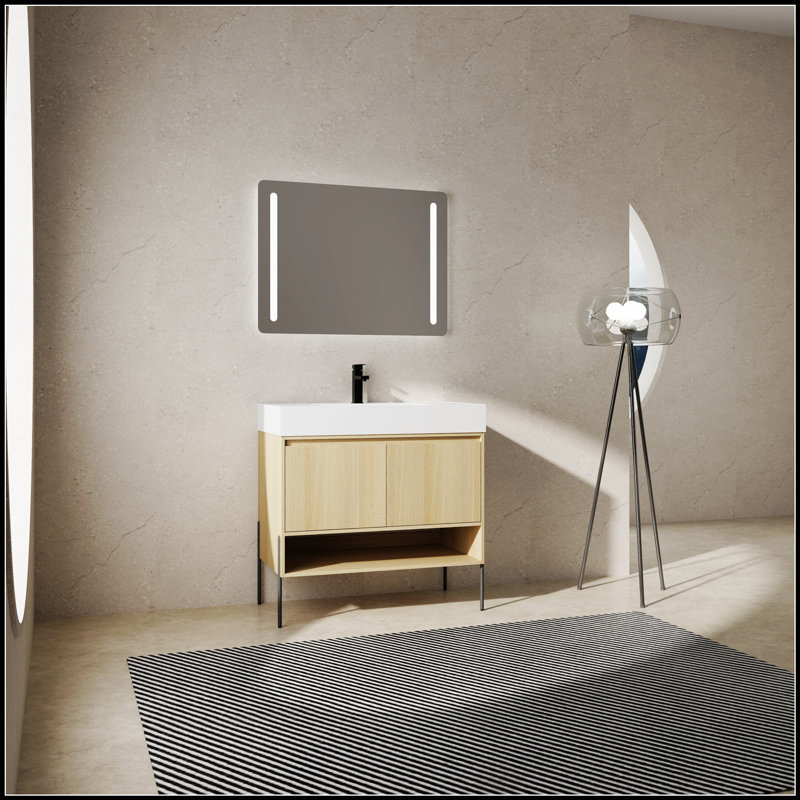 36 Inch Bathroom Vanity Combo with Single Resin Sink, Modern Storage Cabinet, Multilayer Solid Wood, Oak Finish