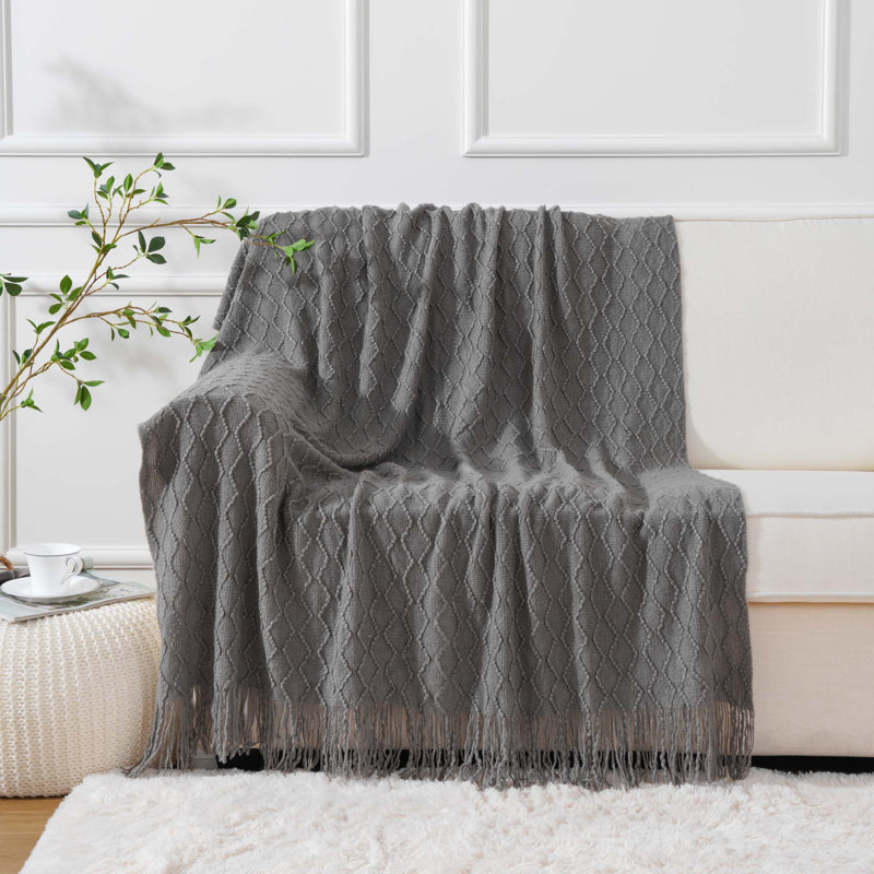 Jeté de canapé texturé et doux, 50 pi x 60 po Boho , Gris foncé