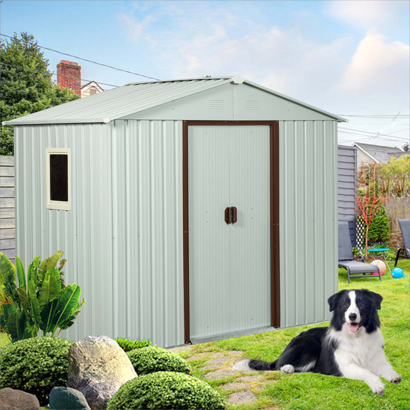 8Ft X 4Ft Outdoor Metal Storage Shed With Window, White, 74.89" H x 89.07" W x 46.94" D
