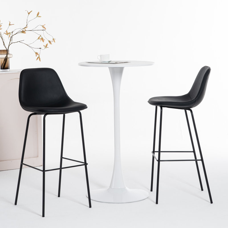 Kavi Modern Counter Height With Upholstered Cushion & Metal Legs, Bar Stool (30" Seat Height), Black Faux Leather