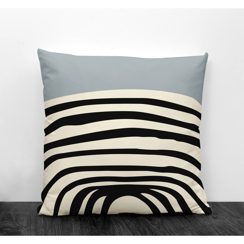 Coussin décoratif intérieur / extérieur en polyester filé Izzy, 17 po x 17 po, Gris / blanc cassé / noir