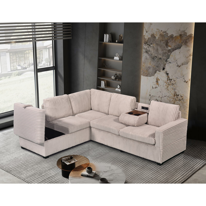 Canapé modulaire 2 pièces Elinborg, Velours côtelé beige
