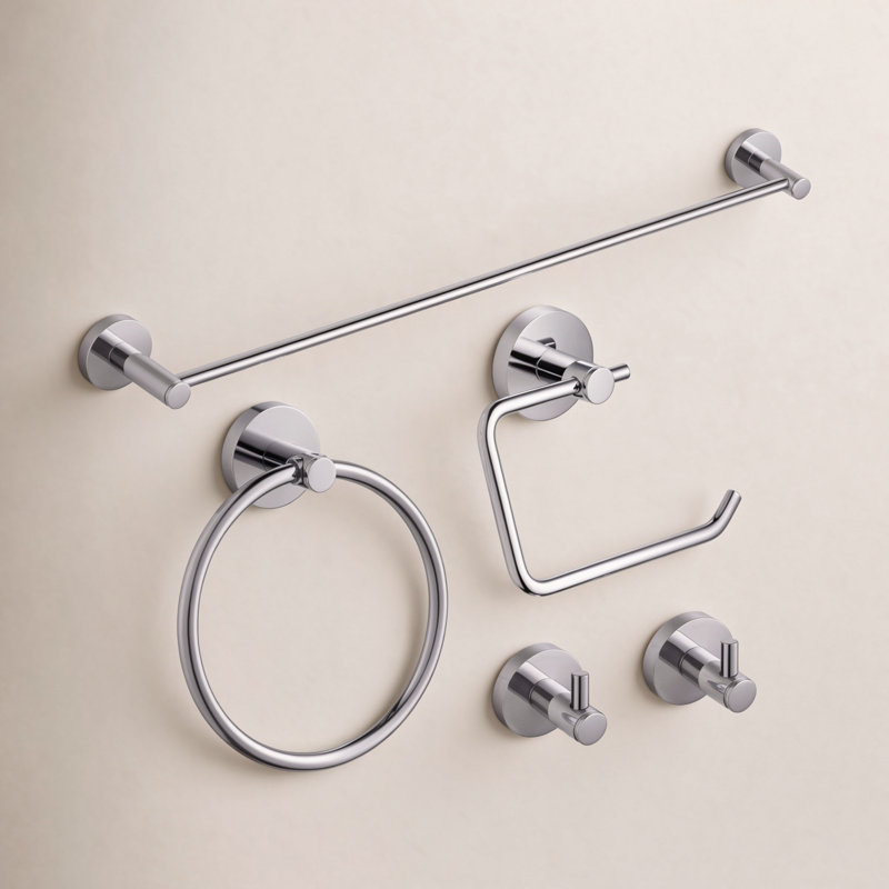 Circular 5 - Piece Bathroom Hardware Set, Chrome