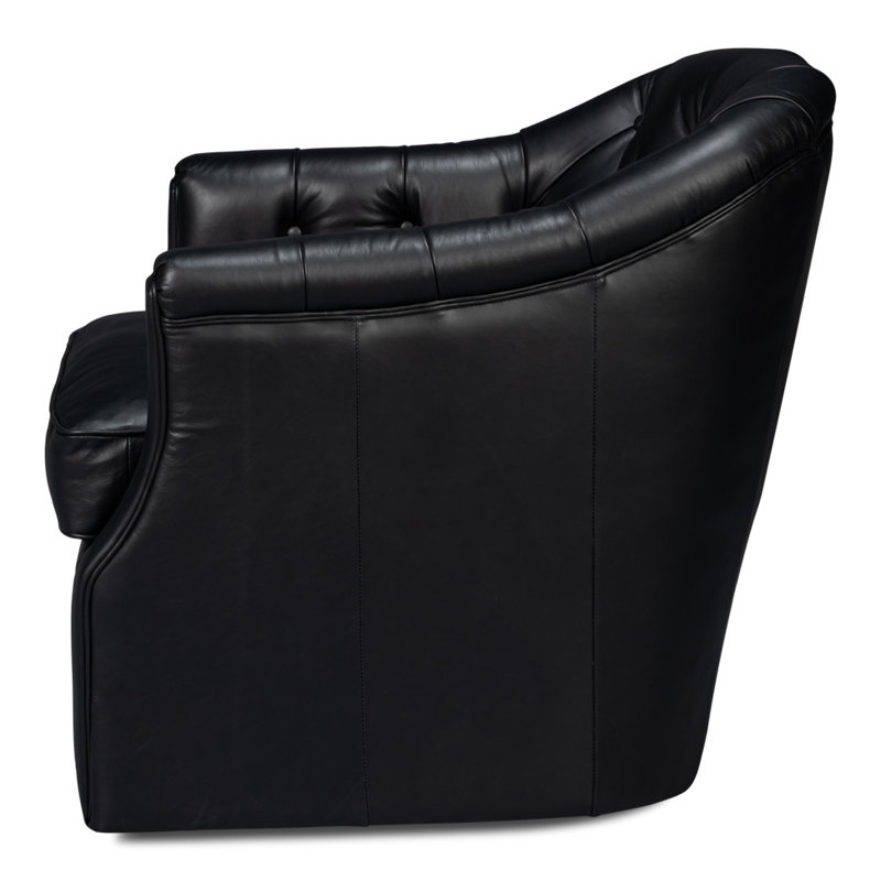 Coolidge Swivel Club Chair, Onyx Black Genuine Leather