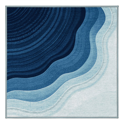 Machine Washable Patterns And Textures Contemporary Arc Rug in Gray – SkyBlue Binding